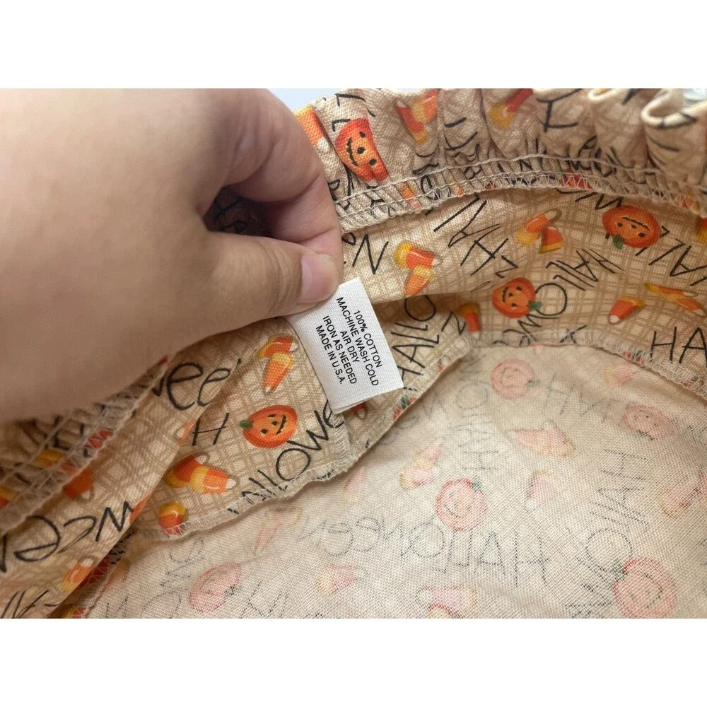Longaberger Halloween Basket Liner Candy Corn Pumpkin pattern ruffed edge